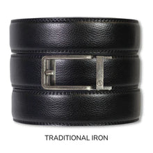 Load image into Gallery viewer, Black Leather Ratchet Belt &amp; Buckle Set