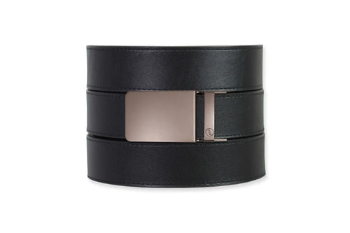 Black Top Grain Leather Ratchet Belt & Buckle Set