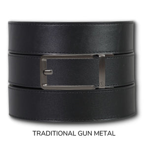 Black Top Grain Leather Ratchet Belt & Buckle Set