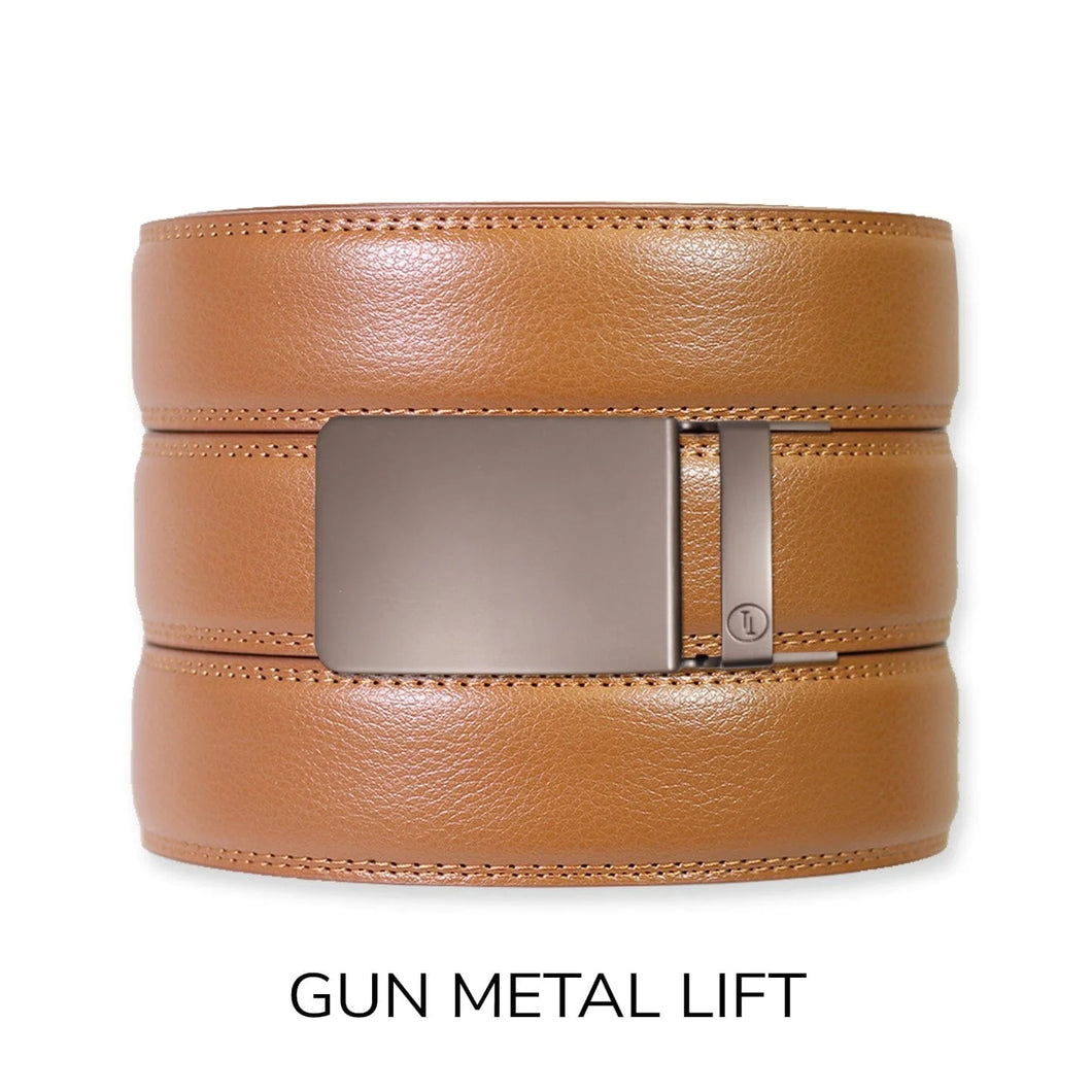 British Tan (Light Brown) Leather Ratchet Belt & Buckle Set