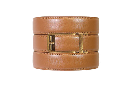 British Tan (Light Brown) Leather Ratchet Belt & Buckle Set