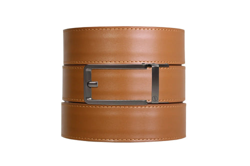 British Tan Top Grain Leather Ratchet Belt & Buckle Set