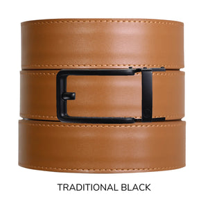 British Tan Top Grain Leather Ratchet Belt & Buckle Set