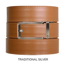 Load image into Gallery viewer, British Tan Top Grain Leather Ratchet Belt &amp; Buckle Set