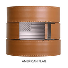 Load image into Gallery viewer, British Tan Top Grain Leather Ratchet Belt &amp; Buckle Set