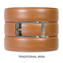 Load image into Gallery viewer, British Tan (Light Brown) Leather Ratchet Belt &amp; Buckle Set