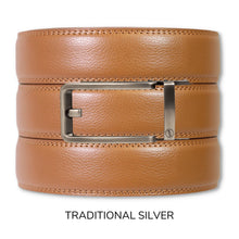 Load image into Gallery viewer, British Tan (Light Brown) Leather Ratchet Belt &amp; Buckle Set