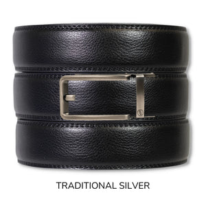 Black Leather Ratchet Belt & Buckle Set