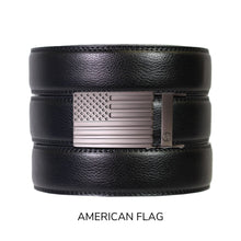 Load image into Gallery viewer, Black Leather Ratchet Belt &amp; Buckle Set