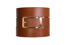 Load image into Gallery viewer, Cognac Top Grain Leather Ratchet Belt &amp; Buckle Set