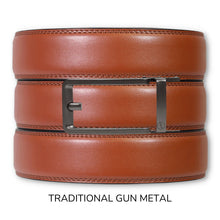 Load image into Gallery viewer, Chili Brown Leather Ratchet Belt &amp; Buckle Set