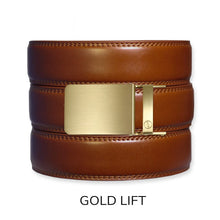 Load image into Gallery viewer, Cognac Leather Ratchet Belt &amp; Buckle Set