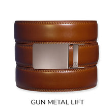 Load image into Gallery viewer, Cognac Leather Ratchet Belt &amp; Buckle Set