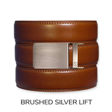 Load image into Gallery viewer, Cognac Leather Ratchet Belt &amp; Buckle Set