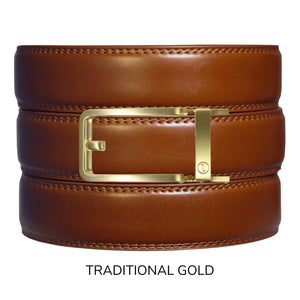 Cognac Leather Ratchet Belt & Buckle Set