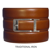 Load image into Gallery viewer, Cognac Leather Ratchet Belt &amp; Buckle Set