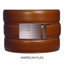 Load image into Gallery viewer, Cognac Leather Ratchet Belt &amp; Buckle Set