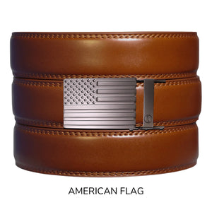 Cognac Leather Ratchet Belt & Buckle Set
