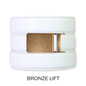 White Leather Ratchet Belt & Buckle Set