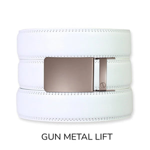 White Leather Ratchet Belt & Buckle Set