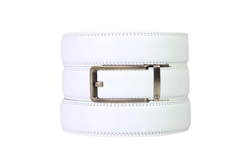 White Leather Ratchet Belt & Buckle Set