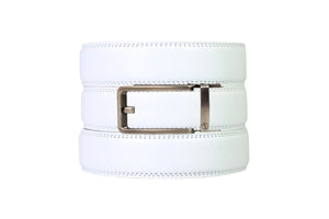 White Leather Ratchet Belt & Buckle Set