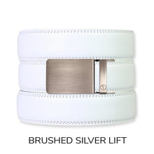 Load image into Gallery viewer, White Leather Ratchet Belt &amp; Buckle Set