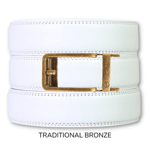 White Leather Ratchet Belt & Buckle Set