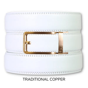 White Leather Ratchet Belt & Buckle Set
