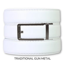 Load image into Gallery viewer, White Leather Ratchet Belt &amp; Buckle Set