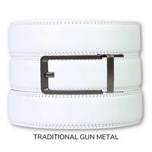 White Leather Ratchet Belt & Buckle Set
