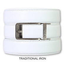 Load image into Gallery viewer, White Leather Ratchet Belt &amp; Buckle Set