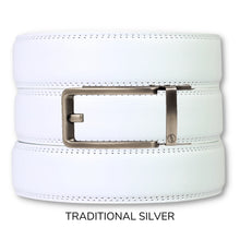 Load image into Gallery viewer, White Leather Ratchet Belt &amp; Buckle Set