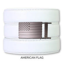 Load image into Gallery viewer, White Leather Ratchet Belt &amp; Buckle Set