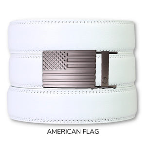 White Leather Ratchet Belt & Buckle Set