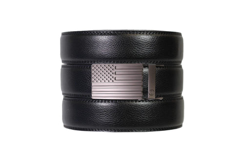 Black Leather Ratchet Belt & Buckle Set